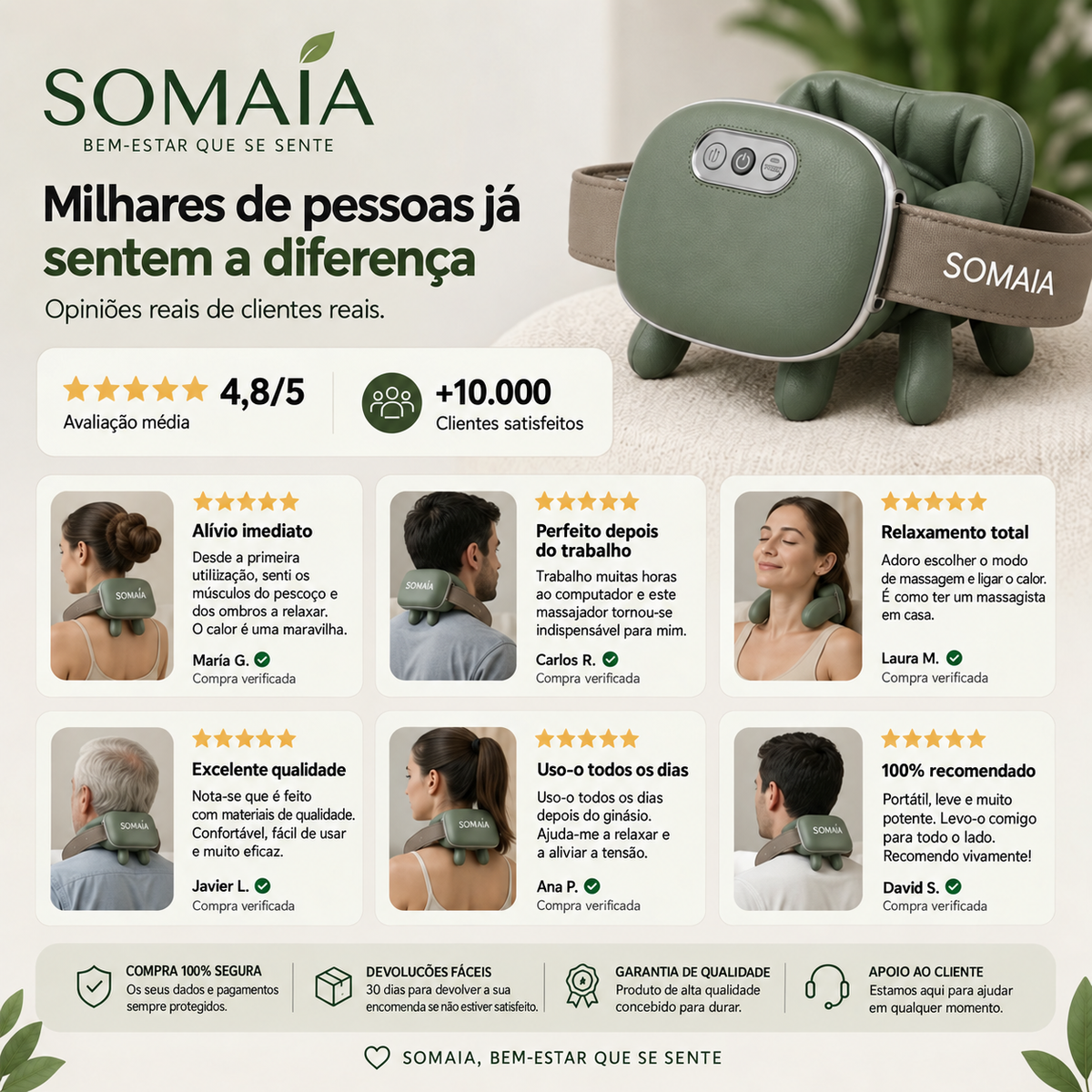 Somaia Massajador de Pescoço e Costas 4D